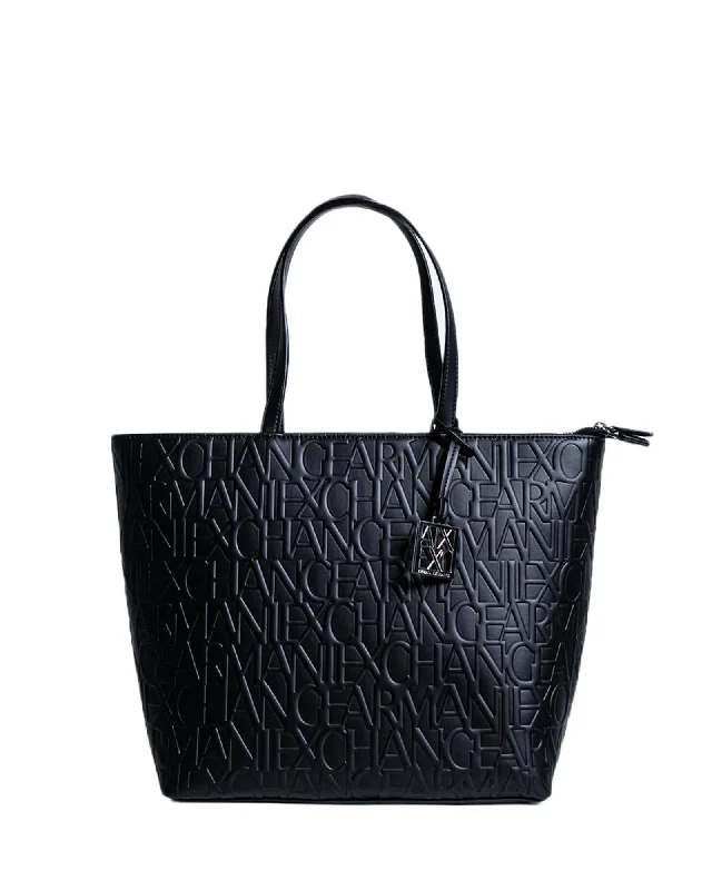 Armani Exchange  AX Logo Embossed Leather Tote Bag - Black