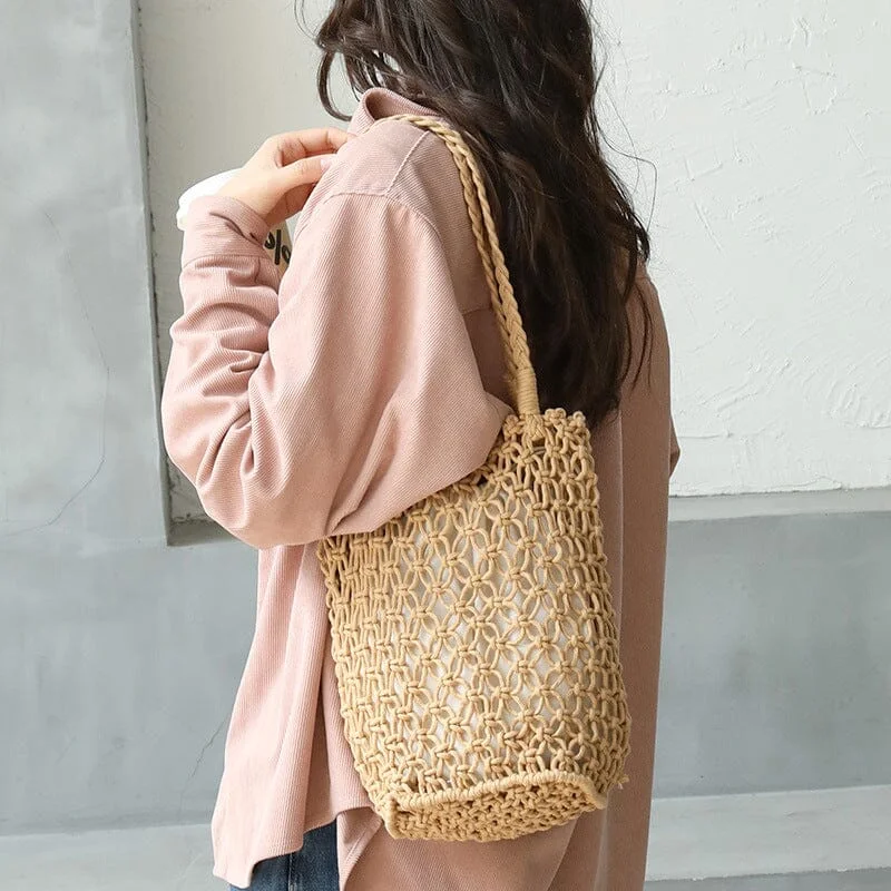 Women Retro Casual Hollow Plaited Shoulder Bag