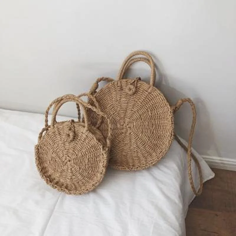 Woven women's vacation rattan shoulder bag