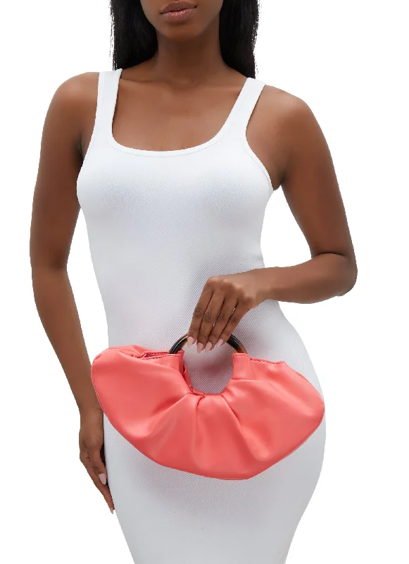 O Ring Handle Ruched Clutch Bag