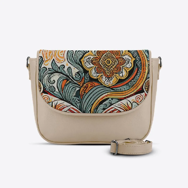 Beige Messenger Crossbody Linocut