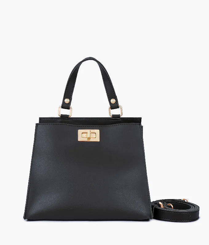 Black front lock top-handle mini bag