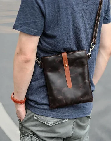 Dark Coffee Leather Mens Small Vertical Courier Bag Messenger Bags Black Small Postman Bag For Men