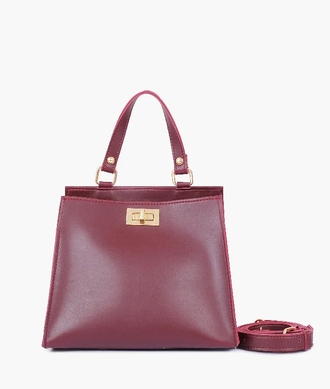 Burgundy suede front lock top-handle mini bag