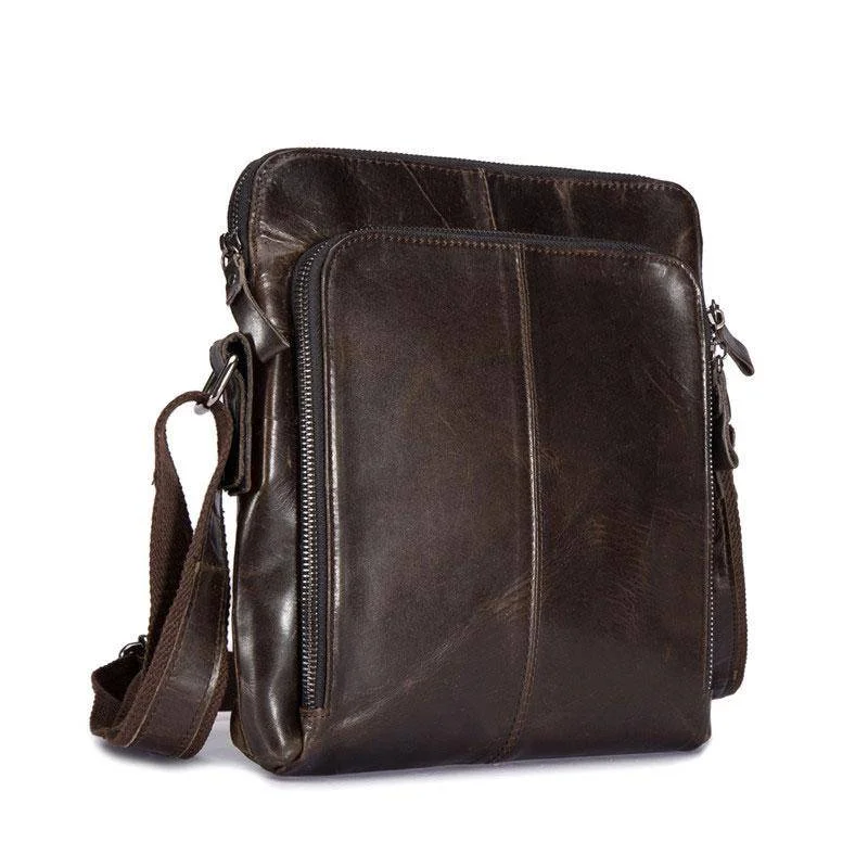 Cool Brown Leather Mens Tablet Messenger Bag Small Side Bag Mini Messenger Bag For Men