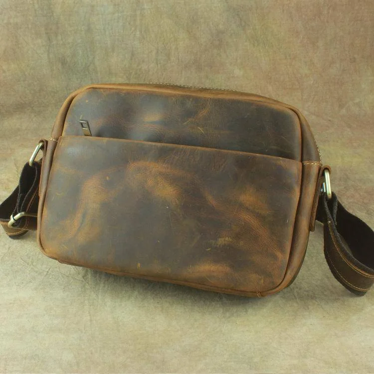 COOL Vintage Brown LEATHER MENS Small Side Bag Messenger Bag for Men