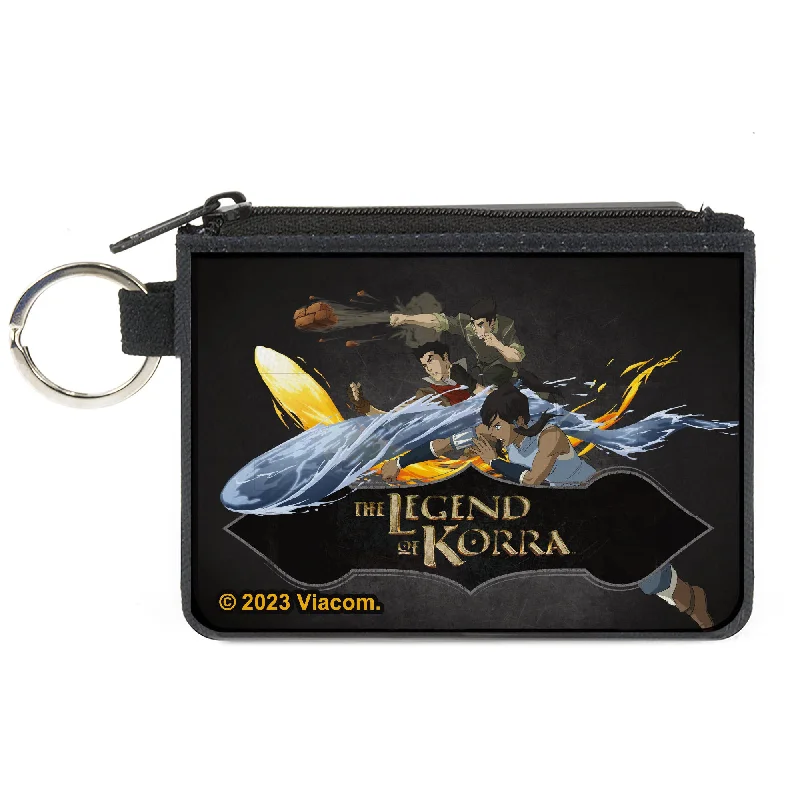 Canvas Zipper Wallet - MINI X-SMALL - THE LEGEND OF KORRA Group Bending Pose and Logo Black