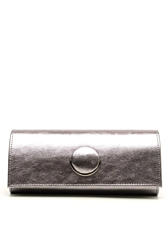 Emis Metallic Button Clutch Bag, Silver