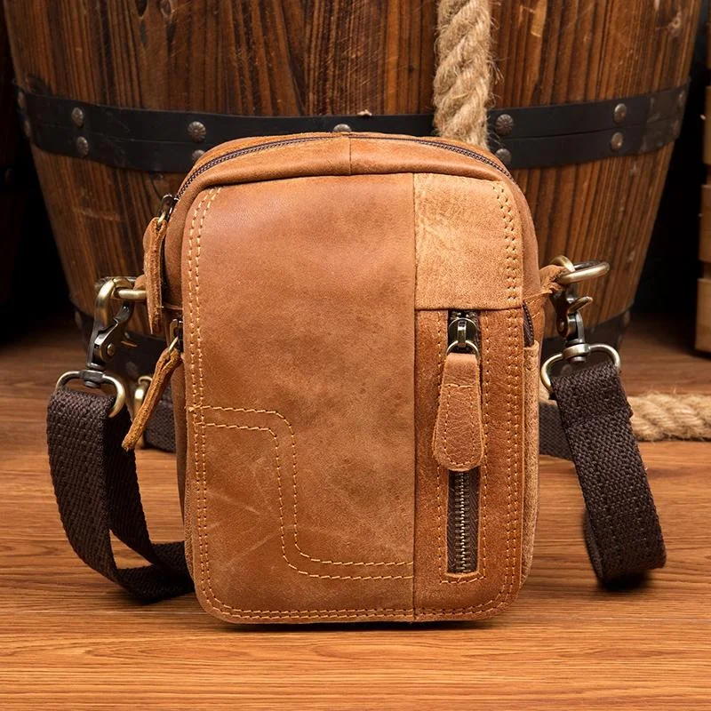 Leather Belt Pouch Mens Small Cases Waist Bag Shoulder Bag for Men