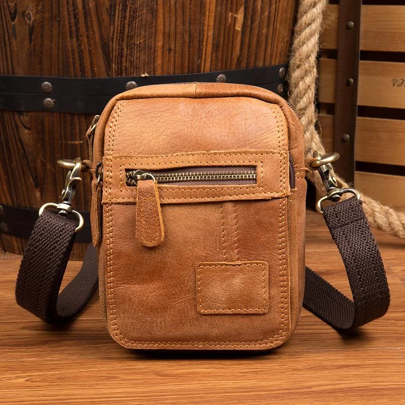 Leather Belt Pouch Mens Small Cases Waist Bag Shoulder Bag for Men