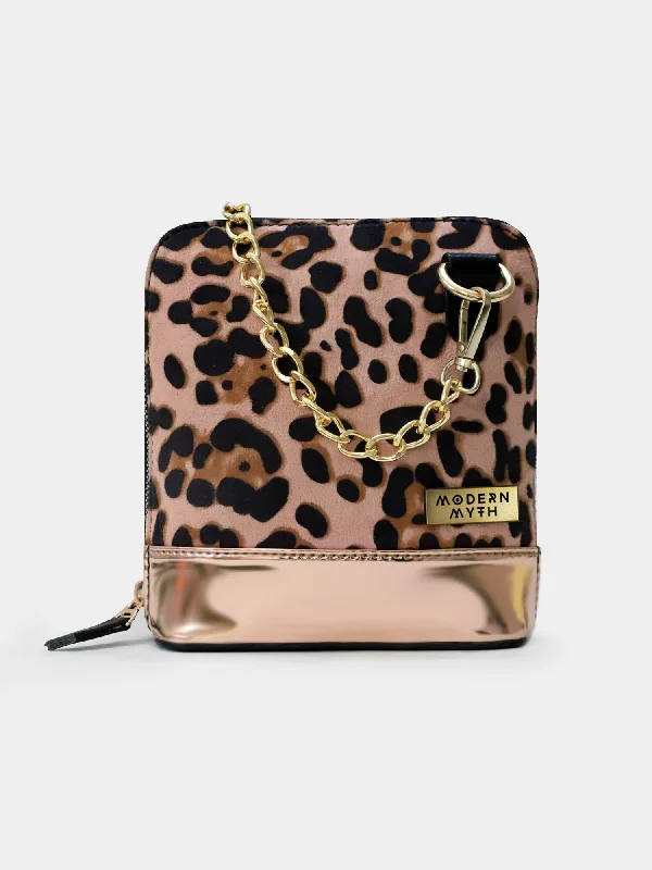 Royal Cheetah Caravan Animal Printed Rosegold Crossbody Bag | Modern Myth