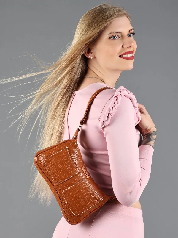 Tan Retro Shoulder Baguette With Twin Pockets | Modern Myth