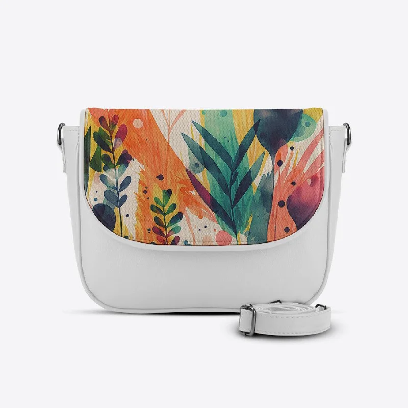 White Messenger Crossbody Leaf Painting