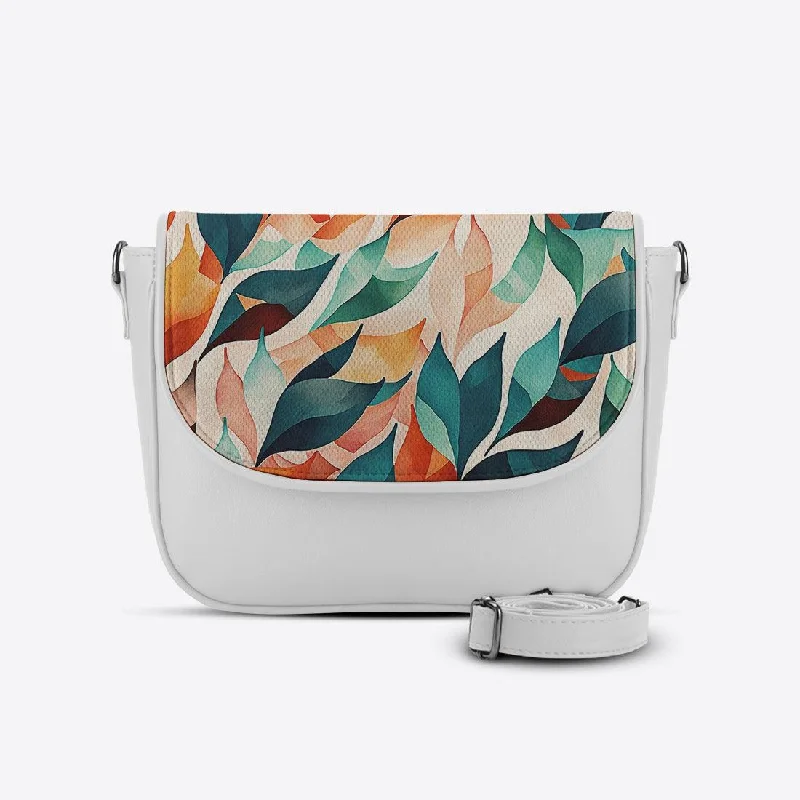 White Messenger Crossbody Tree leafs