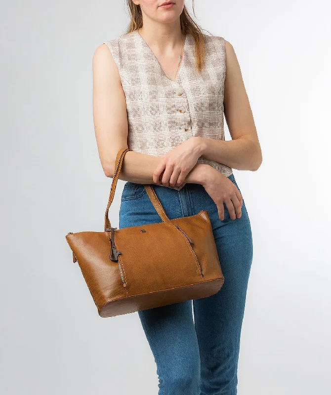 'Clover' Dark Tan Leather Tote Bag