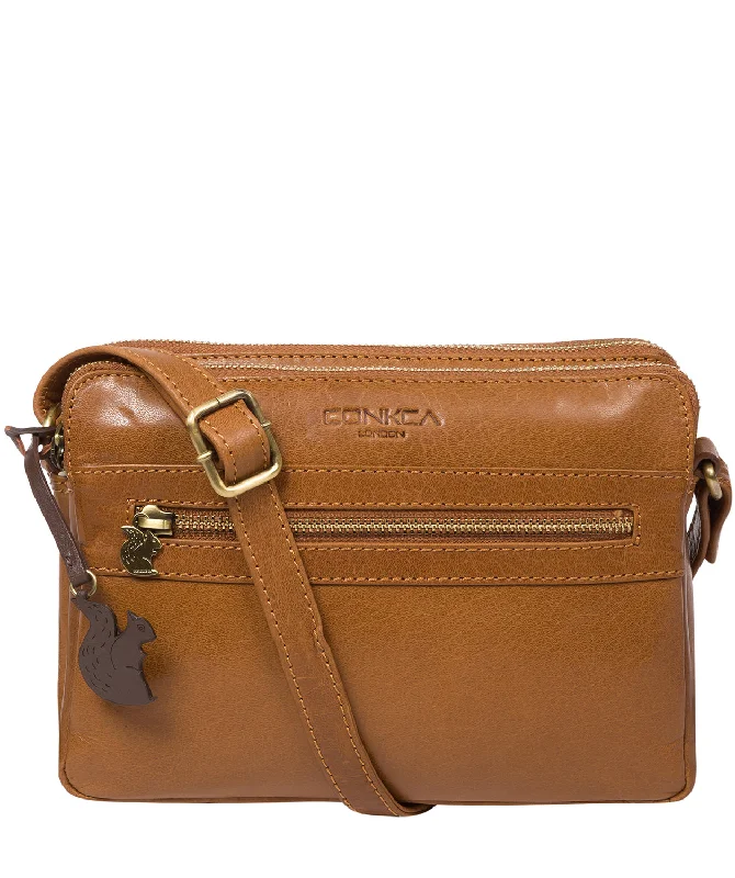 'Drew' Dark Tan Leather Cross Body Bag