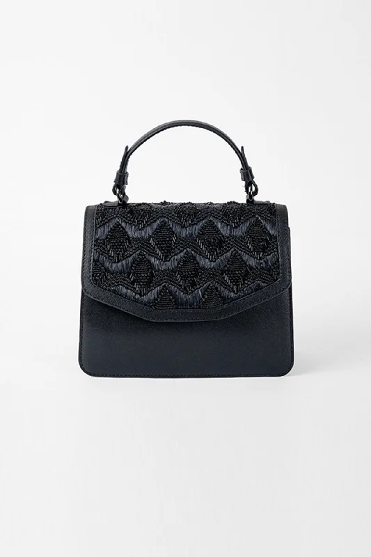 Daisy Embellished-Black on Black Leather Shoulder Bag