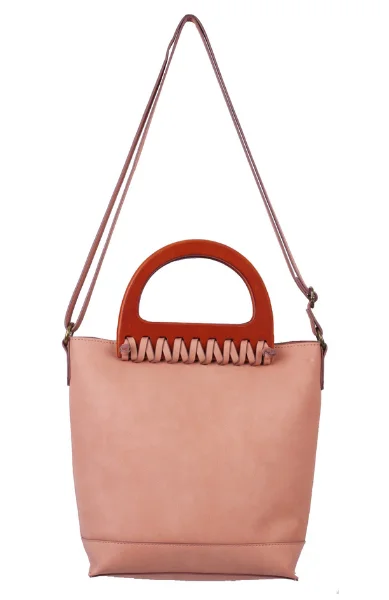 Lea Wood Handle Satchel in Blush