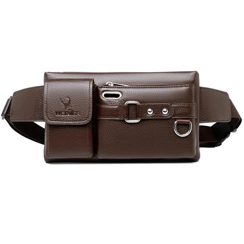 Classic Brown PU Leather Men's Chest Bag