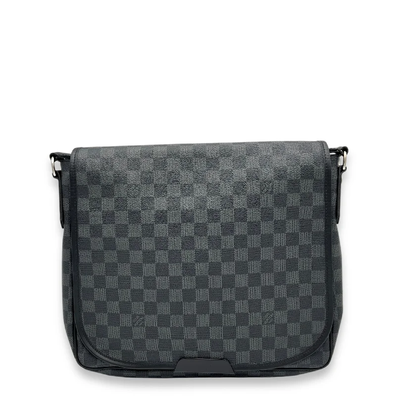 District MM Damier Graphite Messenger in Coated Canvas, Silver hardware