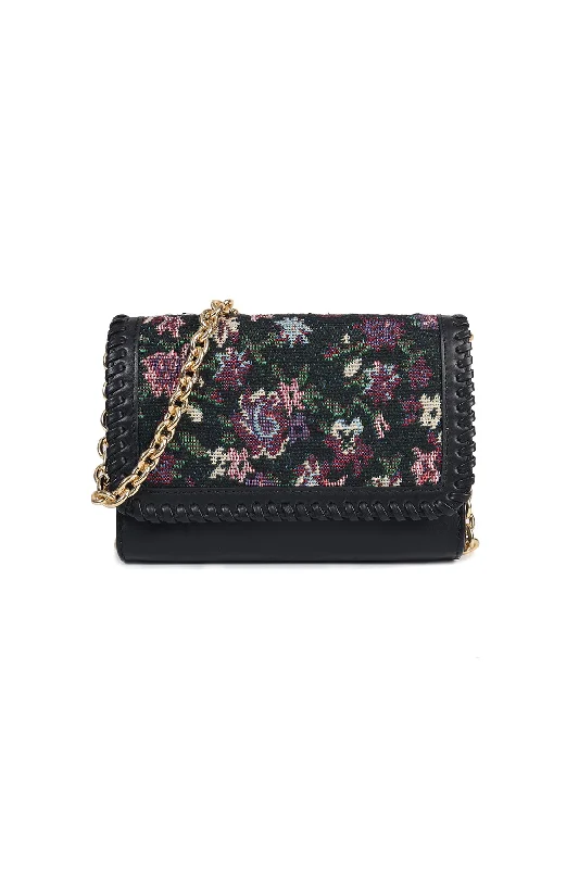 Peony-Black Leather Shoulder Bag