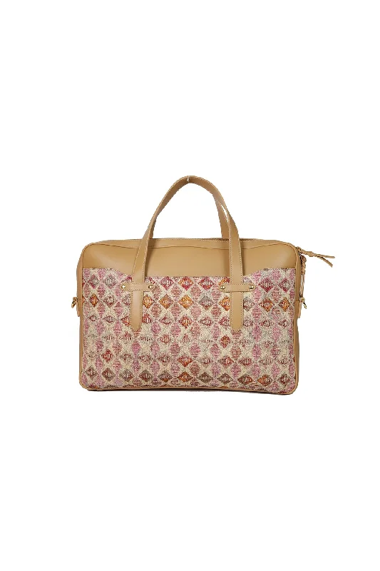 Petunia-Beige Leather Laptop Bag